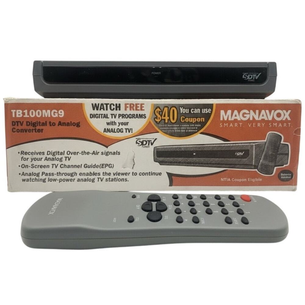Magnavox TB100MG9 Digital to Analog TV Converter Box Remote Box POWER TESTED